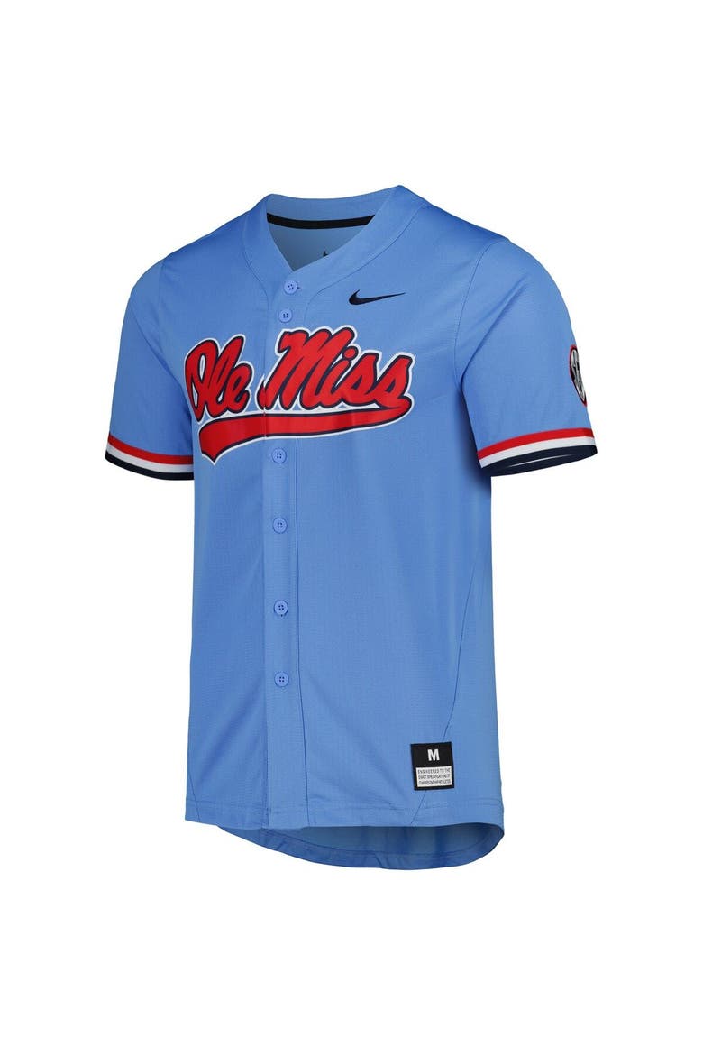 Men's Nike Powder Blue Ole Miss Rebels Full-Button Replica Baseball Jersey, Alternate, color, Powder Blue