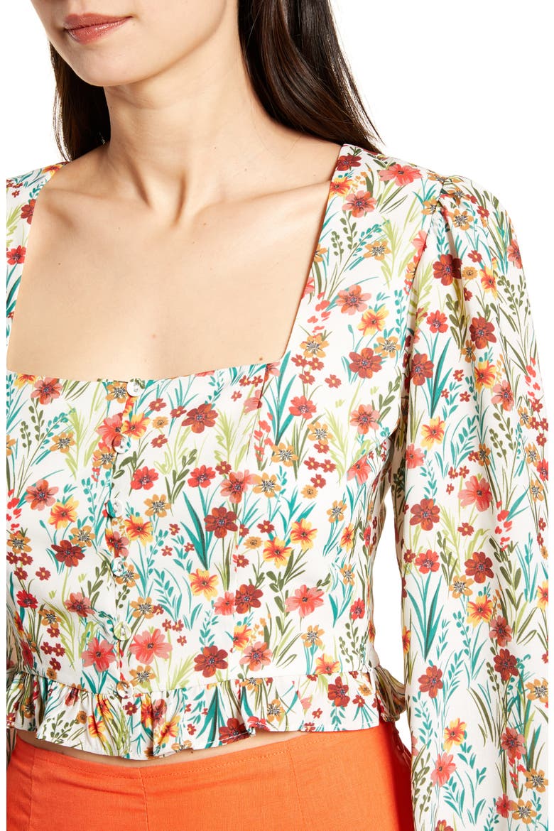 Renee Floral Print Long Sleeve Crop Top, Alternate, color, WHITE FLORAL