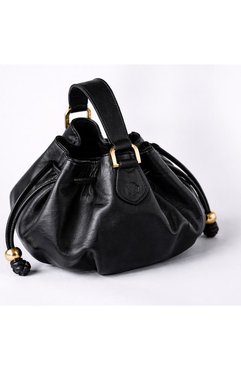 ROSZUAR Lunaire Pleated Leather Handbag, Alternate, color, Black