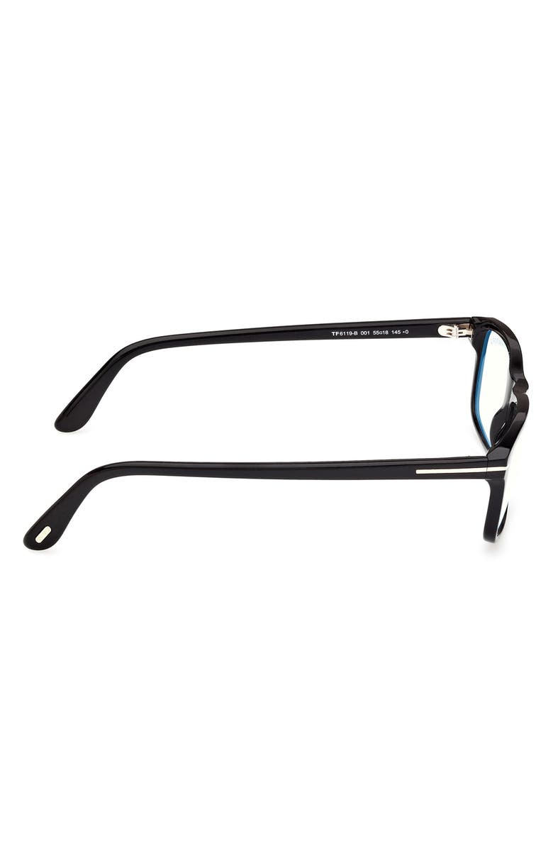 TOM FORD 55mm Rectangular Optical Glasses, Alternate, color, Shiny Black / T Logo