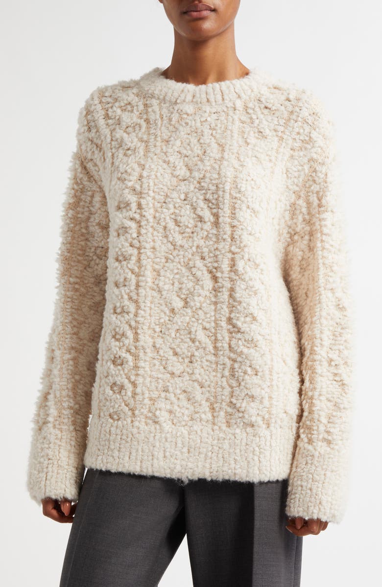 Vince Oversize Bouclé Wool & Alpaca Blend Crewneck Sweater, Main, color, Off White