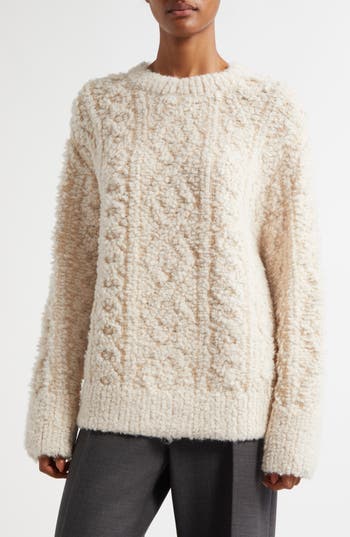 Vince Textured Loop Stitch Sweater In Off White