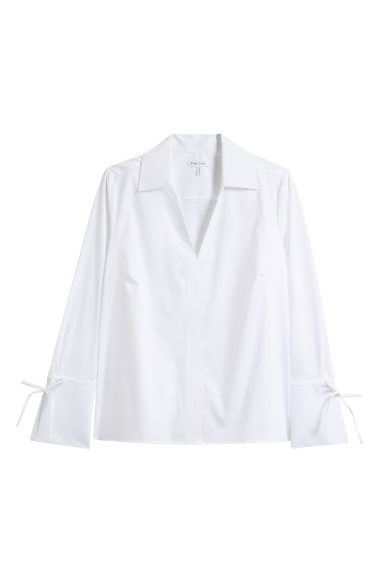 Foxcroft Tie Cuff Cotton Blend Popover Top, Alternate, color, White