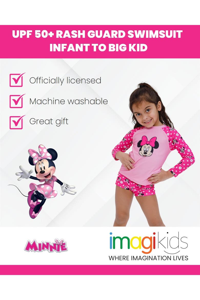 Minnie Mouse 2-Piece Swimwear Rash Guard and Shorts Set, Alternate, color, Minnie Bright Pink