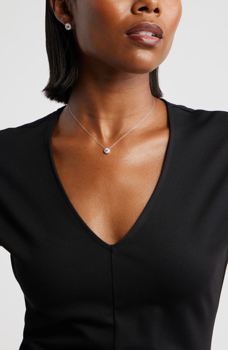 Nordstrom Cubic Zirconia Halo Pendant Necklace, Alternate, color, Platinum Plated