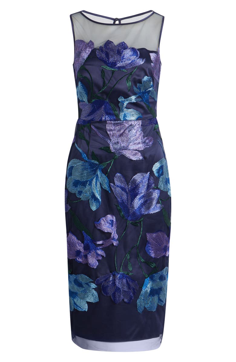 Eliza J Floral Embroidered Cocktail Dress, Alternate, color, Cobalt