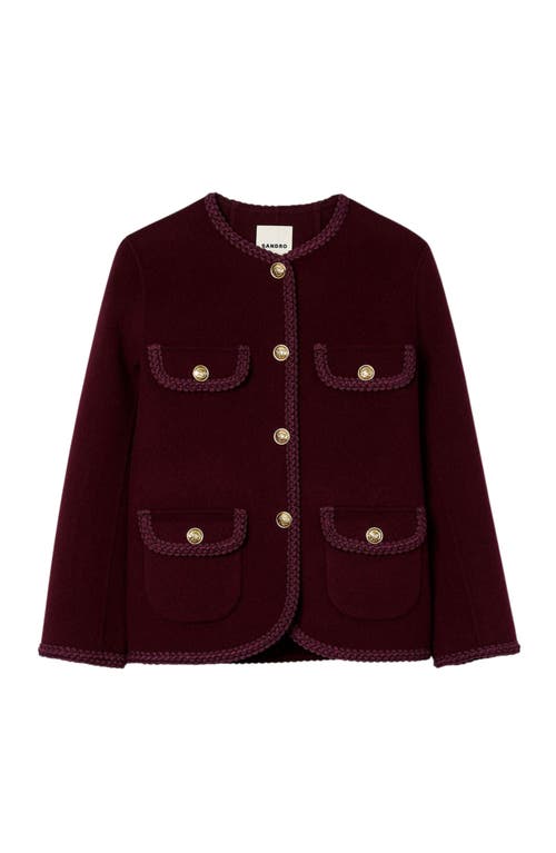 Sandro Womens Round-neck Four-pocket Wool-blend Jacket Bordeaux In Burgundy