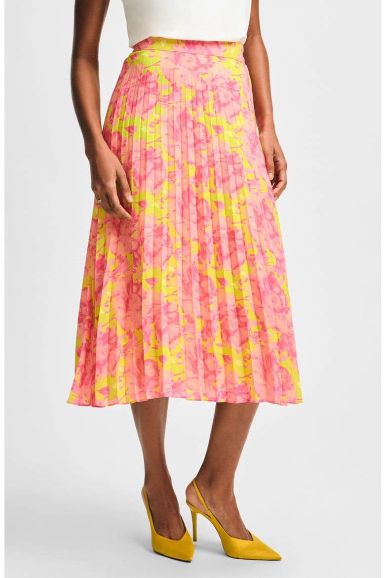 Pleated Midi Skirt, Main, color, CITRON FLORAL