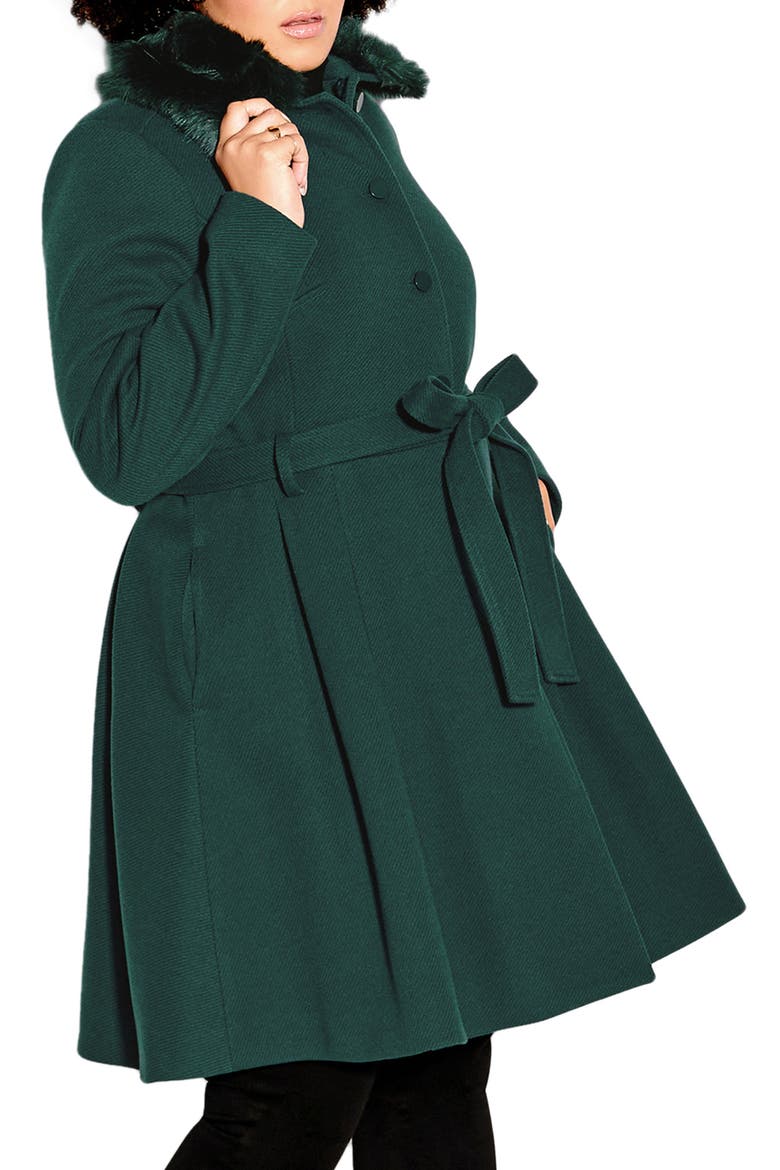 Rosemary Faux Fur Collar Coat, Alternate, color, JADE