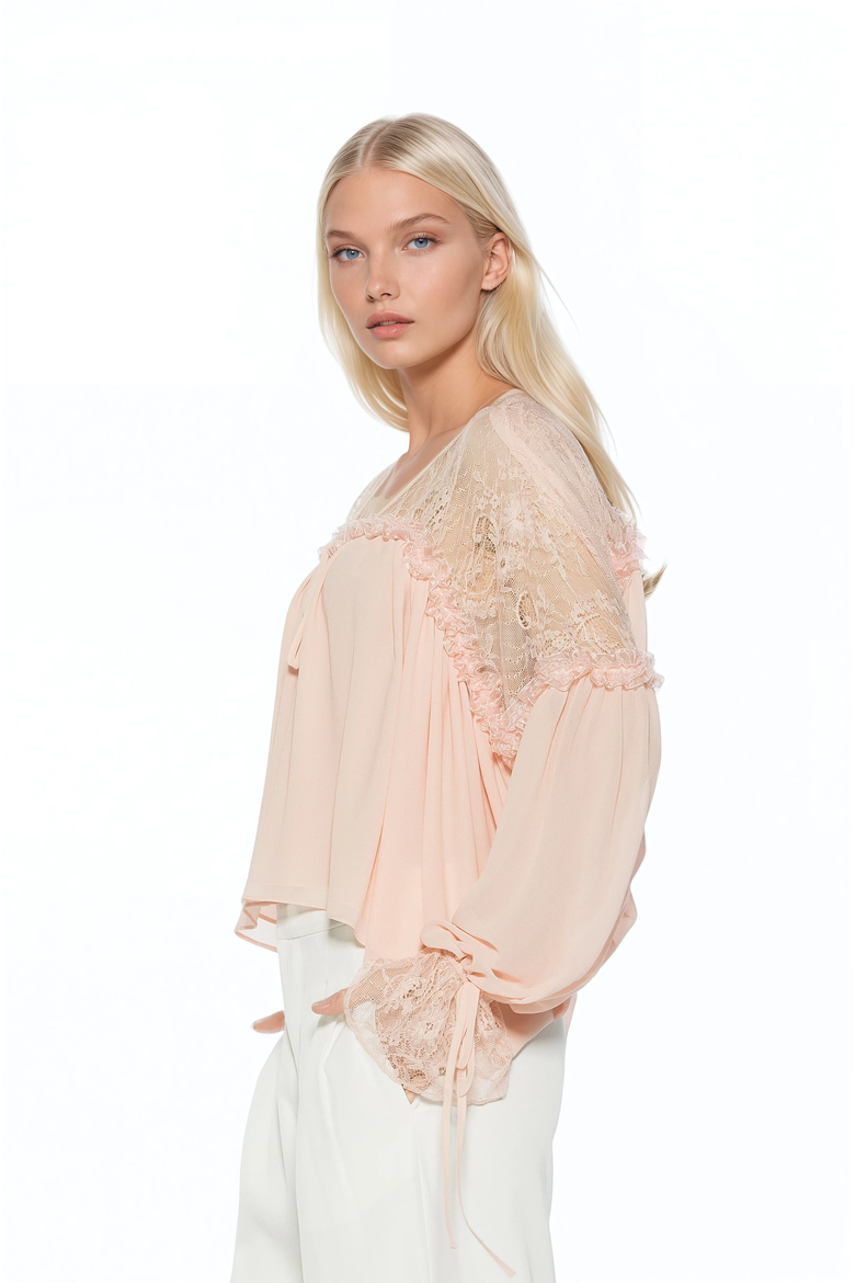 Indigo Lace Cotton Blouse, Alternate, color, Pink
