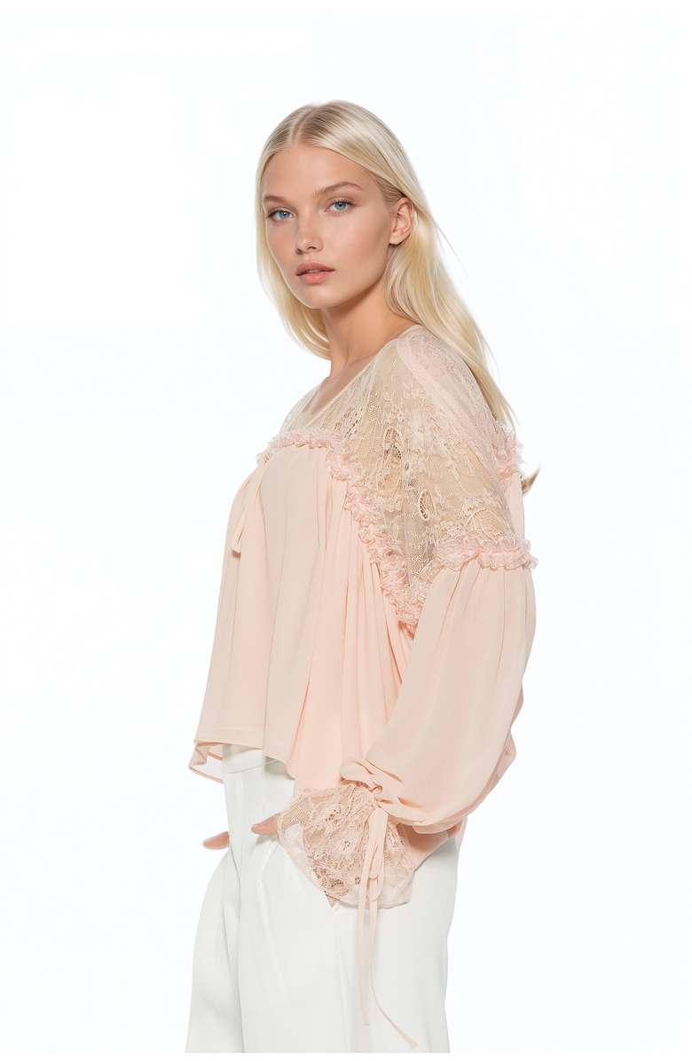 Alexia Admor Indigo Lace Cotton Blouse, Alternate, color, Pink