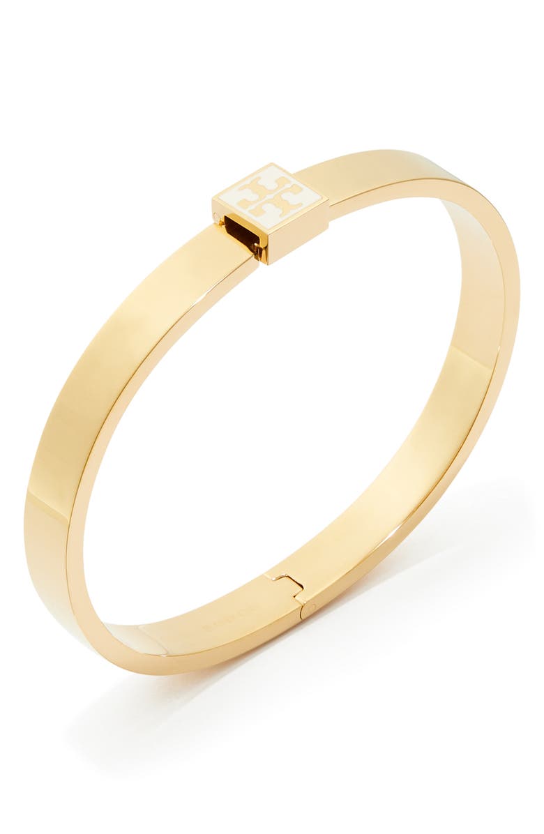 Tory Burch Logo Hinge Bracelet, Alternate, color, Tory Gold / New Ivory