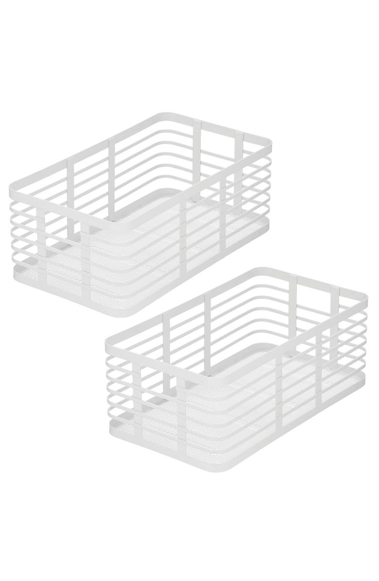 mDesign Metal Pantry Basket with Handles - Set of 2 - Matte White, Main, color, Matte White
