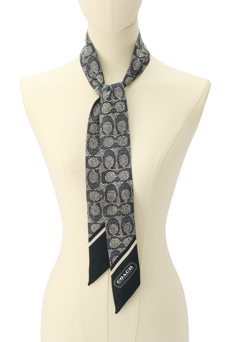 Textured Signature Logo Silk Scarf, Alternate, color, MIDNIGHT NAVY