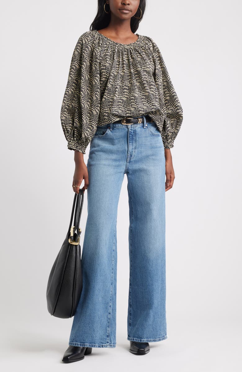 Treasure & Bond Print Raglan Sleeve Cotton Top, Alternate, color, Black- Ivory Coco Fan