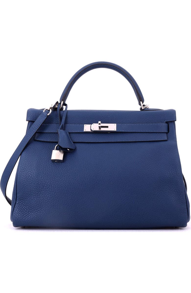 Pre-Owned Hermes Kelly Handbag Blue Togo with Palladium Hardware 32, Main, color, Deep Blue