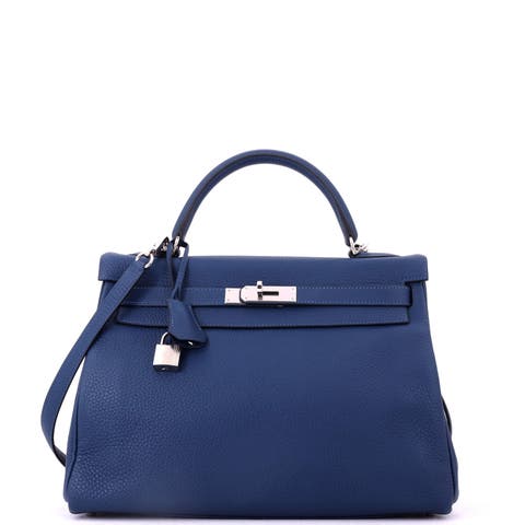 Kelly Handbag Blue Togo with Palladium Hardware 32