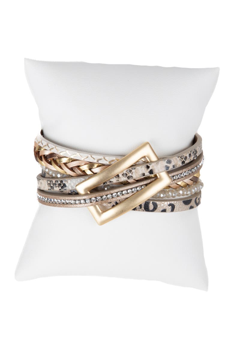 Embossed Faux Leather Buckle Bracelet, Alternate, color, GOLD