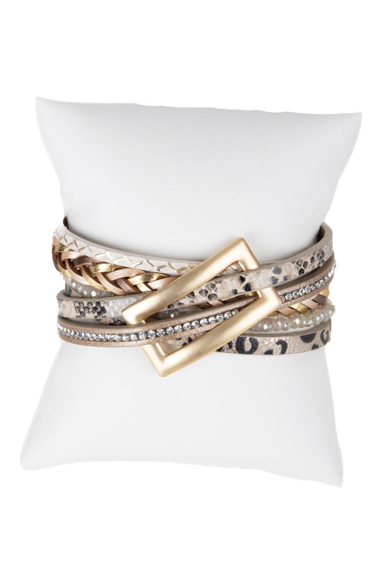 SAACHI Embossed Faux Leather Buckle Bracelet, Main, color, Gold