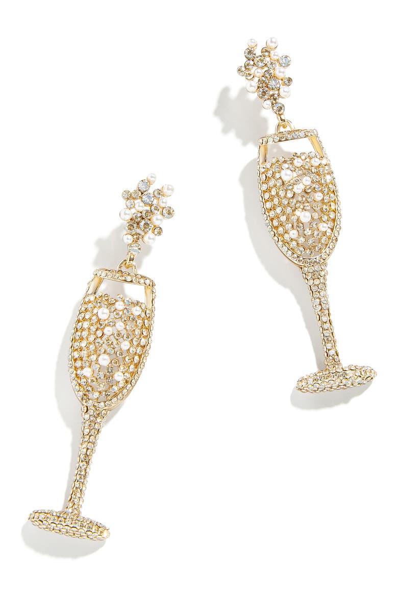 Champagne Glass Crystal Drop Earrings, Main, color, GOLD/ MULTI