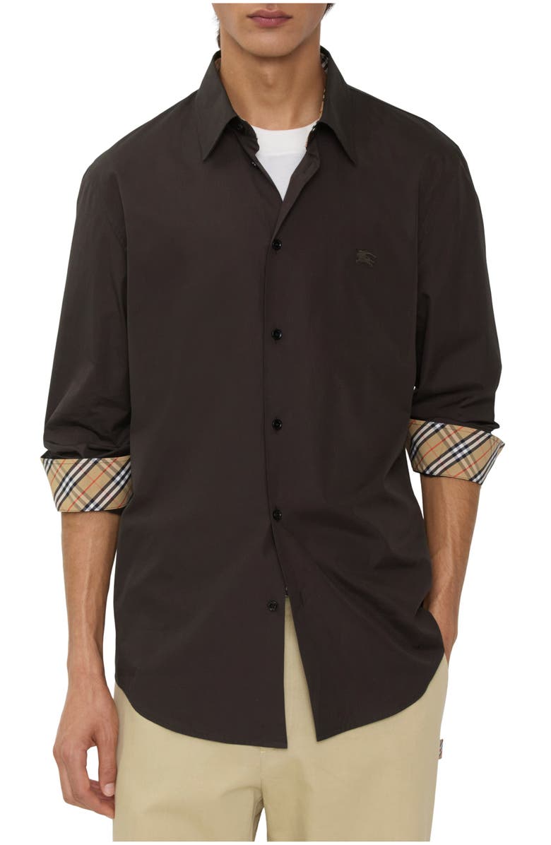 Burberry Regular Fit Cotton Poplin Shirt, Main, color, Bark Brown