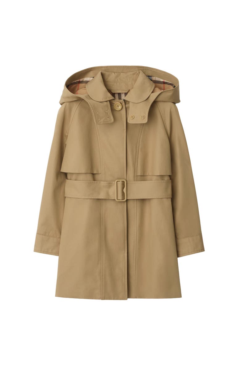 Burberry Cotton Hooded Trench Coat, Main, color, Sand Beige