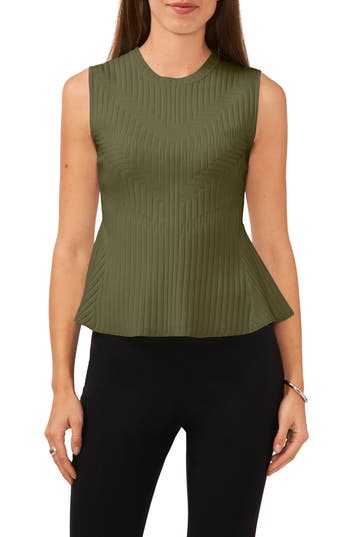Halogen ® Sleeveless Peplum Sweater In Olive Moss Green