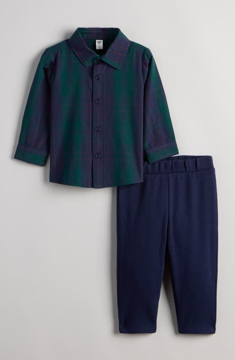 Plaid Shirt and Pants Set