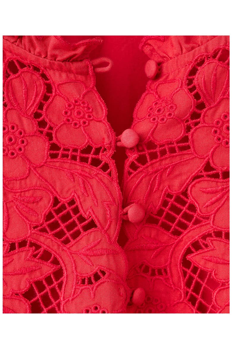Cotton Ruffle Trim Broderie Anglaise Top, Alternate, color, RED