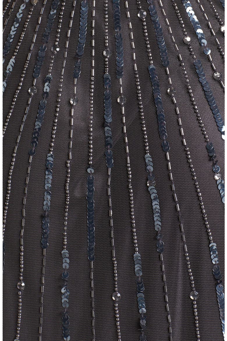 Beaded Mesh Blouson Gown, Alternate, color, SLATE/ MERCURY