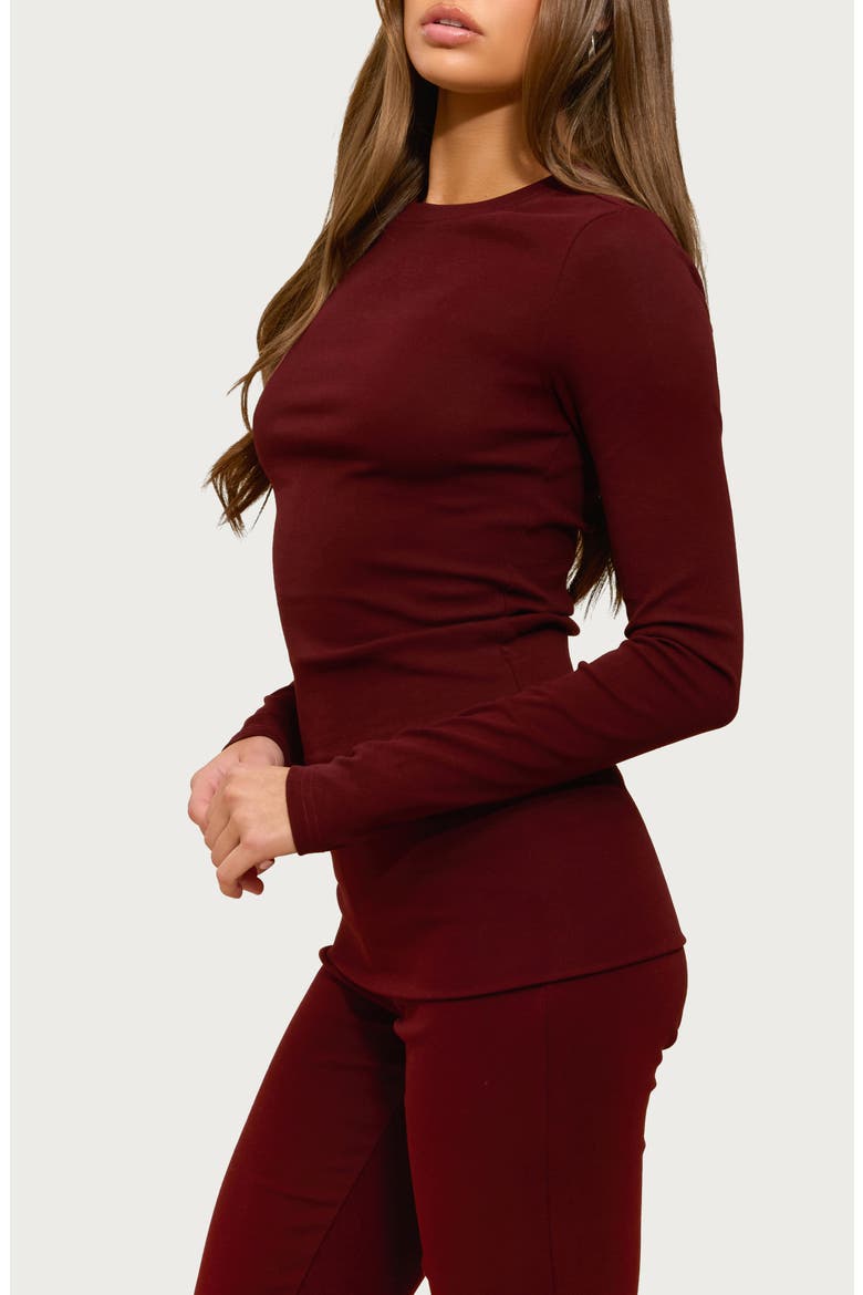 Ivanne Long Sleeve Stretch Cotton Top, Alternate, color, BURGUNDY