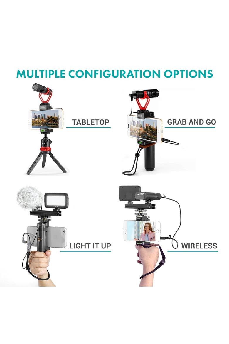 V8 Huge Vlogging Kit for iPhone with Tripod, Grip, Microphones, LED Lights, and Wireless Remote, Alternate, color, Black