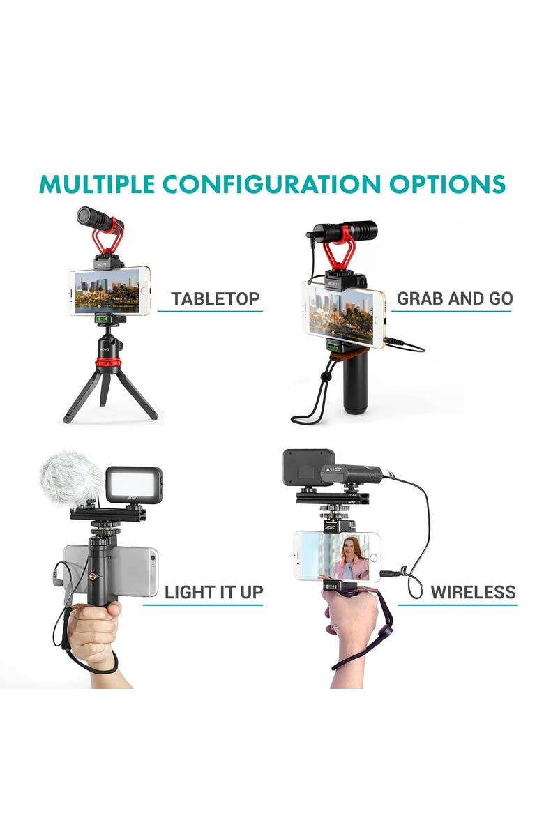 MOVO V8 Huge Vlogging Kit for iPhone with Tripod, Grip, Microphones, LED Lights, and Wireless Remote, Alternate, color, Black