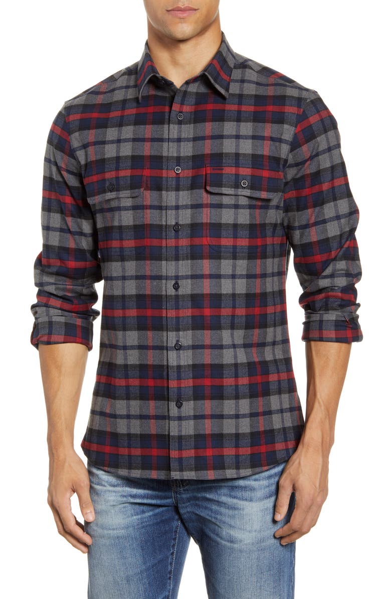NORDSTROM MEN'S SHOP Trim Fit Plaid Flannel Button-Up Shirt, Main, color,
