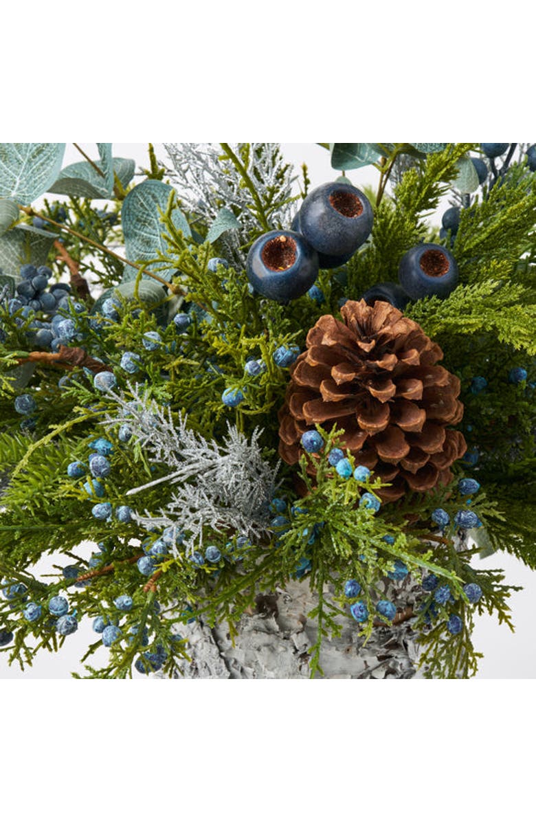 Darby Creek Trading Juniper Berry & Silver Cedar Pine Arrangement in Small White Birch Cylinder, Alternate, color, Green