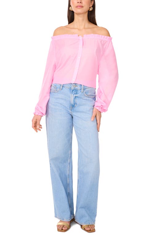 Two By Vince Camuto Off The Shoulder Long Sleeve Button-up Top In Pink Lilac