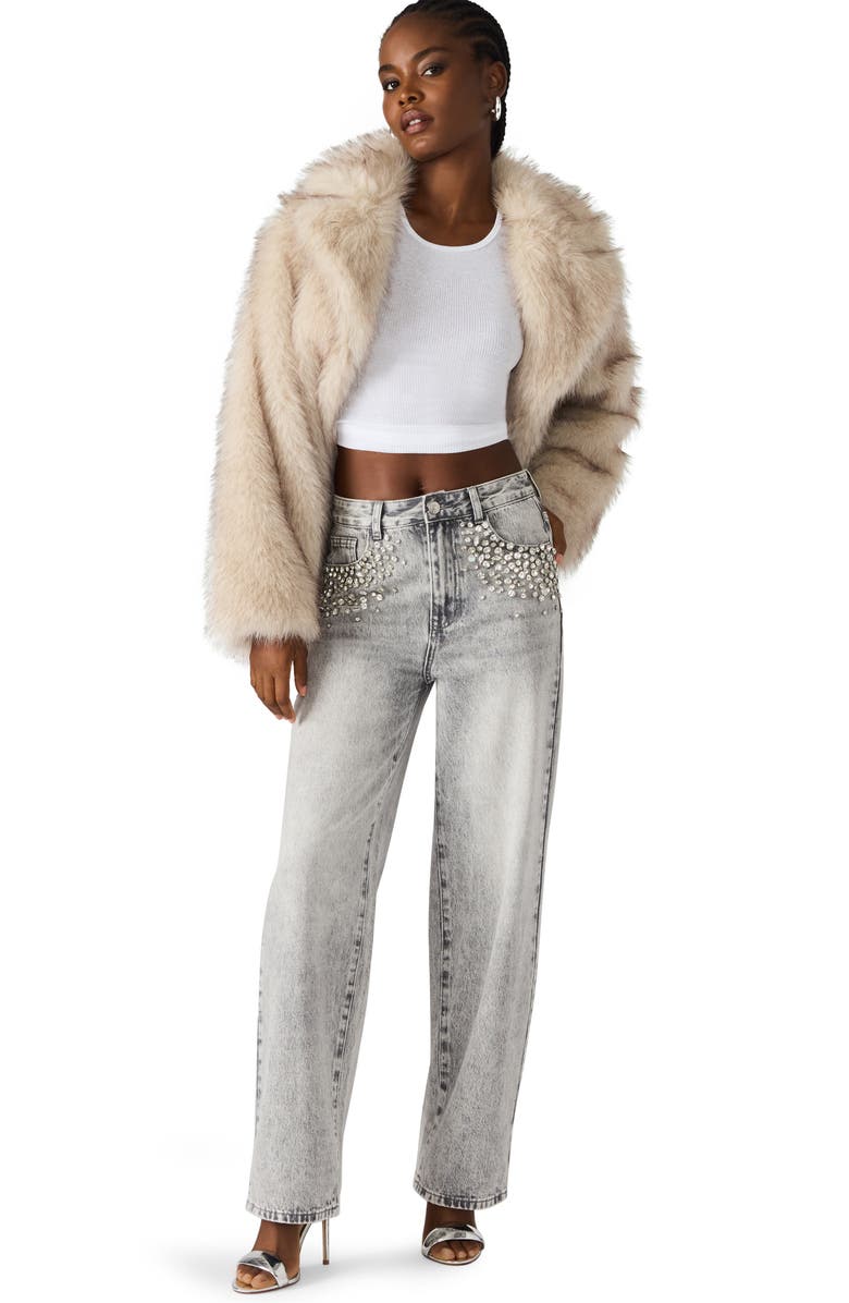 Steve Madden Eras Crystal Embellished Straight Leg Jeans, Alternate, color, Fog