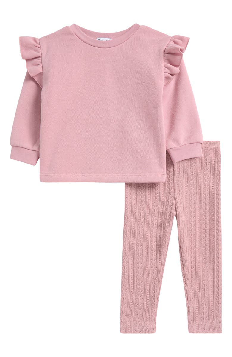 Splendid Winter Rose Ruffle Shoulder Sweatshirt & Leggings Set, Main, color, 