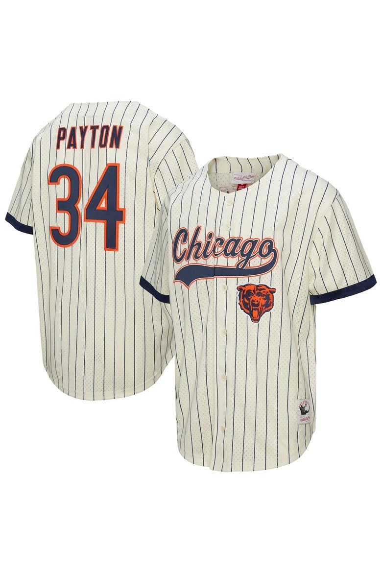Men's Mitchell & Ness Walter Payton Cream Chicago Bears Name & Number Mesh Button-Up Baseball Jersey, Main, color, Cream