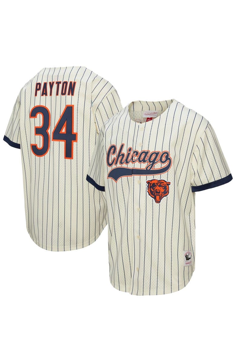 Mitchell & Ness Men's Mitchell & Ness Walter Payton Cream Chicago Bears Name & Number Mesh Button-Up Baseball Jersey, Main, color, Cream