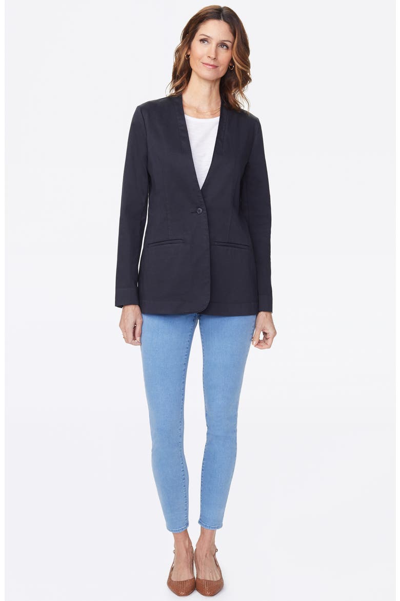 One-Button Linen Blend Blazer, Alternate, color, BLACK