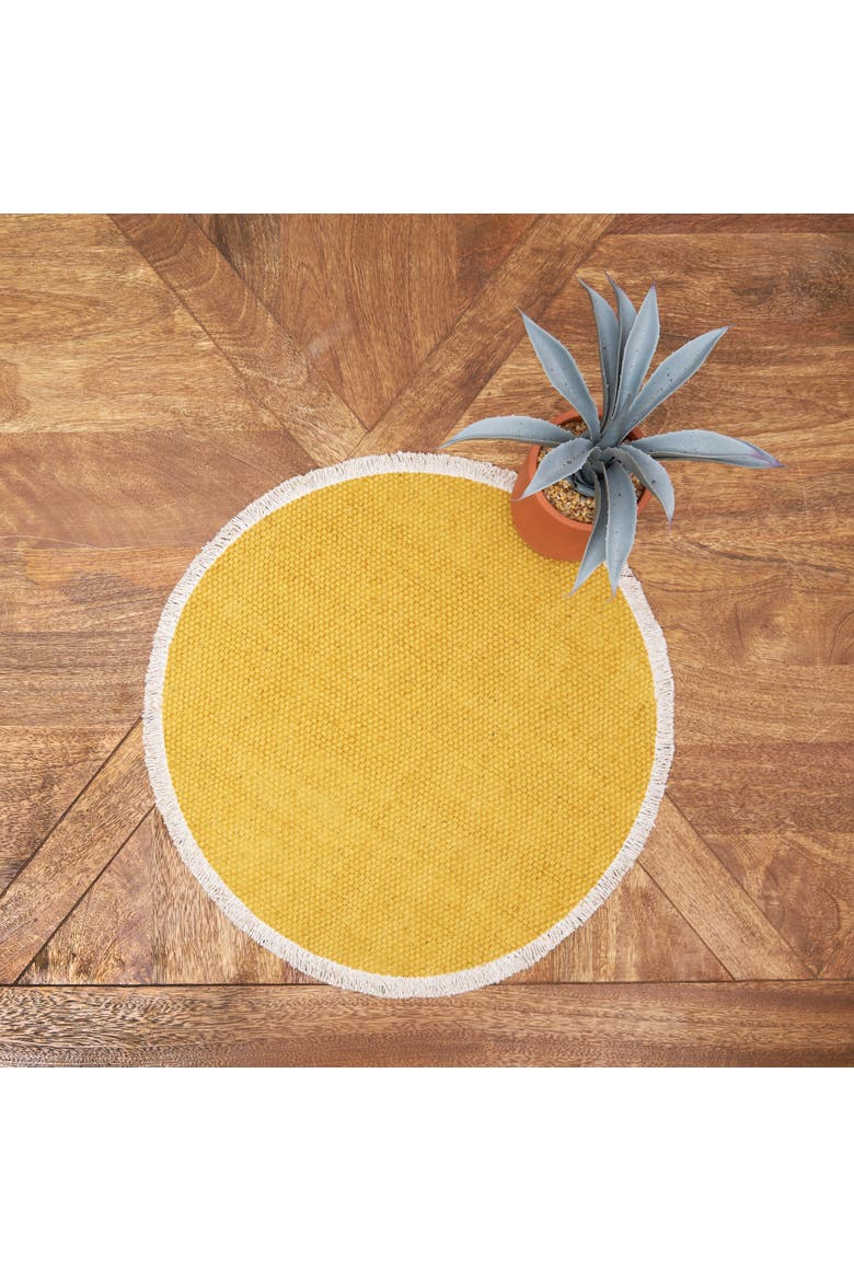 Fringed Dandelion Round Placemats Set of 6 15", Alternate, color, Yellow