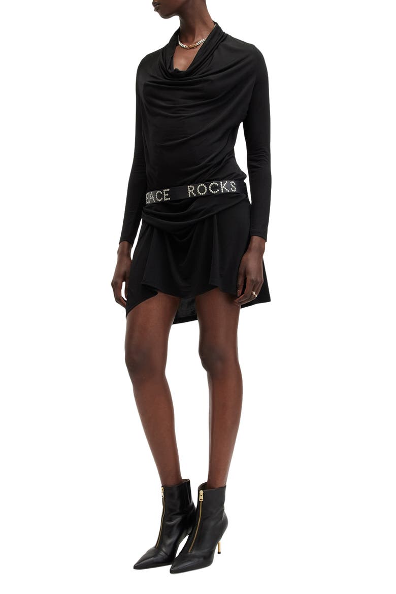 Amei Draped Long Sleeve Minidress, Alternate, color, BLACK