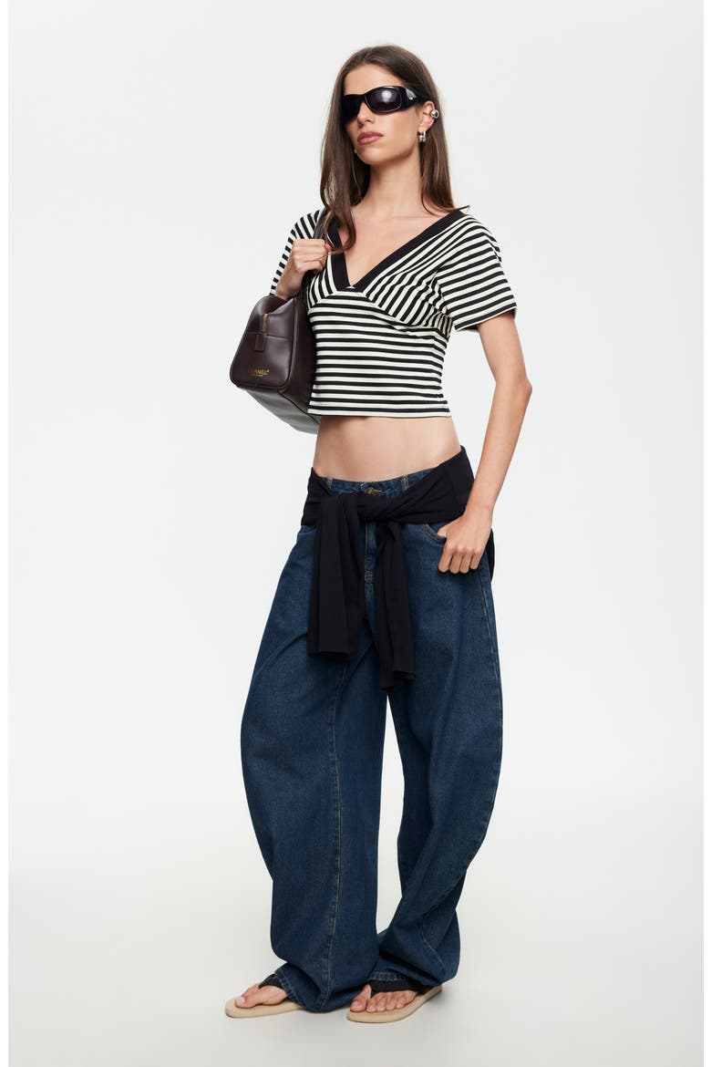 Bloom Icon V-Neck Striped Cropped Tee, Alternate, color, ONYX STRIPE