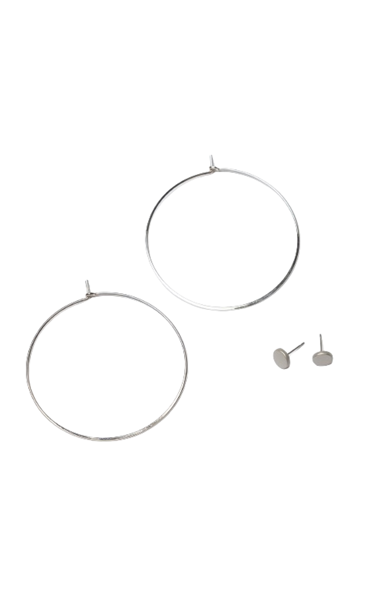 Totalee Gift Silver Geometric Circle Earring Set Burnished Brass silver, Alternate, color, Silver