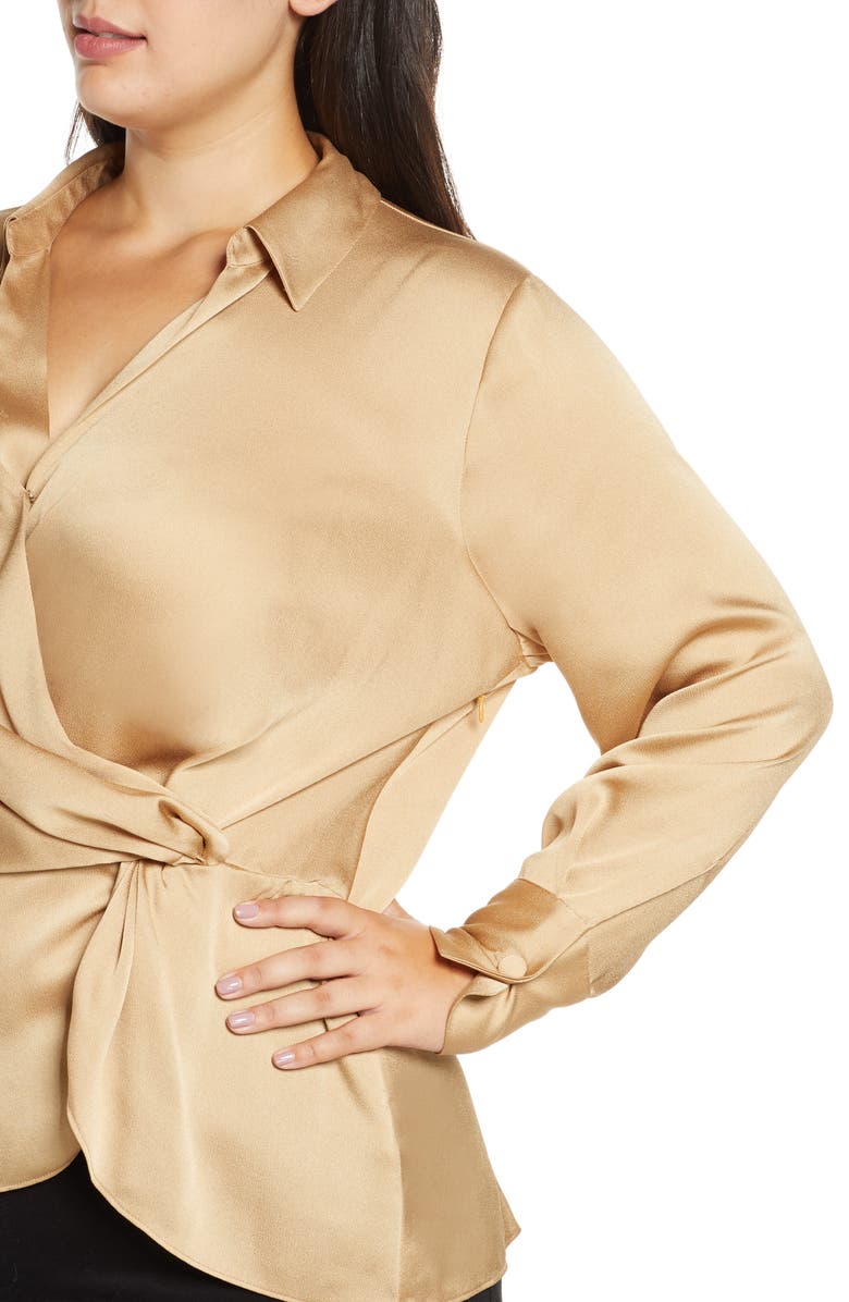 Vince Camuto Twist Detail Hammered Satin Blouse, Alternate, color, 