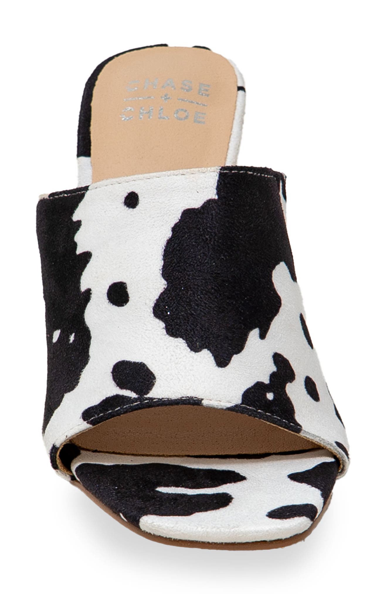 CHASE AND CHLOE Open Toe Mule, Alternate, color, Black/White Cow