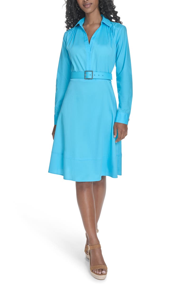 Calvin Klein Belted Long Sleeve Dress, Main, color, Santorini