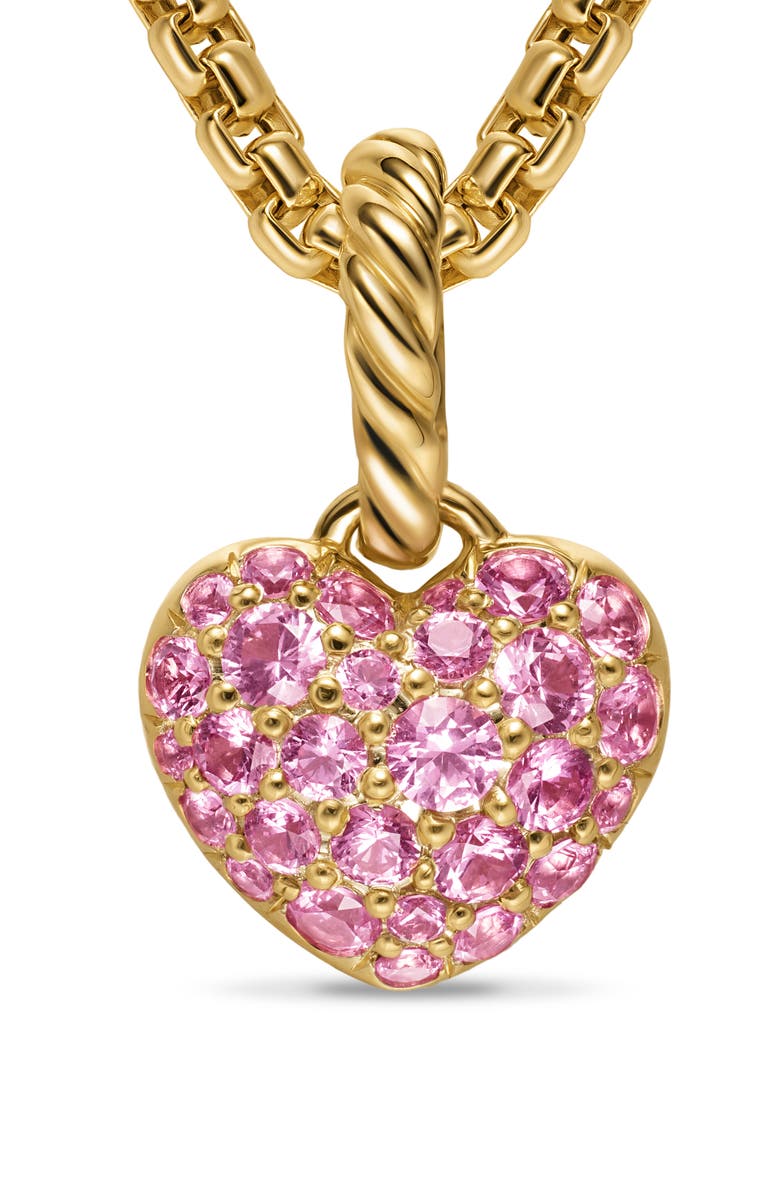 David Yurman Petite Pavé Heart Enhancer in 18K Yellow Gold with Pink Sapphires, 7.4mm, Main, color, Pink Sapphire