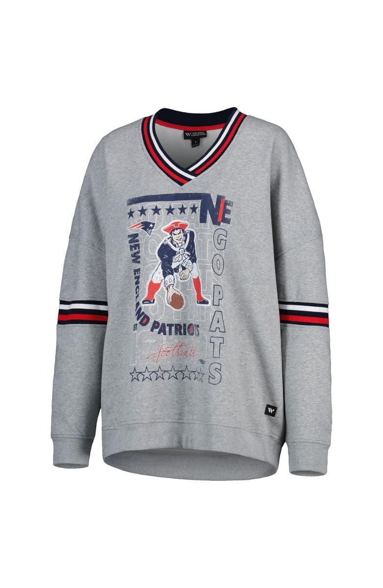 THE WILD COLLECTIVE Women's The Wild Collective Heather Gray New England Patriots Vintage V-Neck Pullover Sweatshirt, Alternate, color, Heather Gray